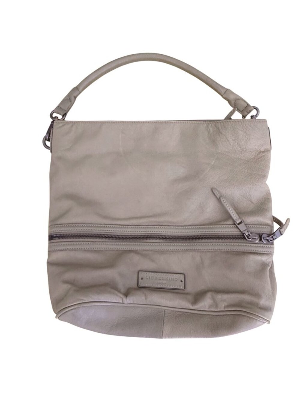Liebeskind Berlin Fenja Taupe Leather Shoulder Bag Zipper Pockets Handle